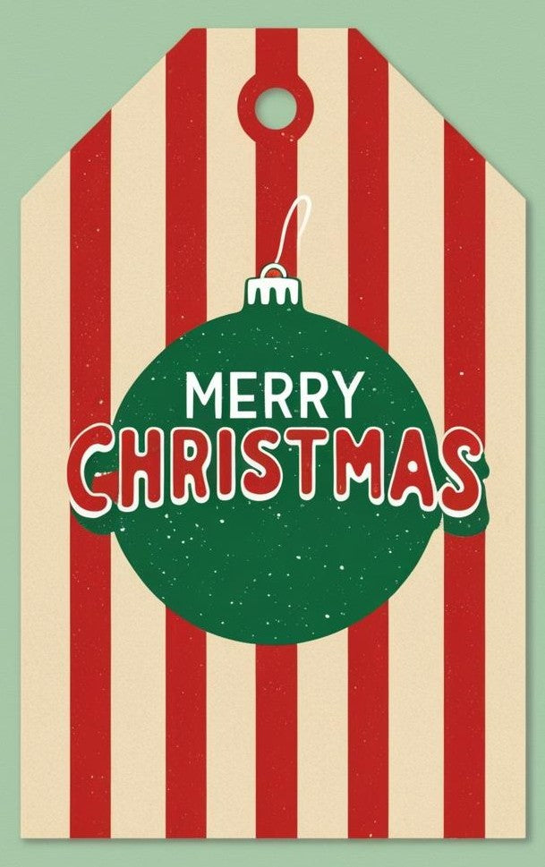 Red-Striped Merry Christmas Ornament Gift Tag